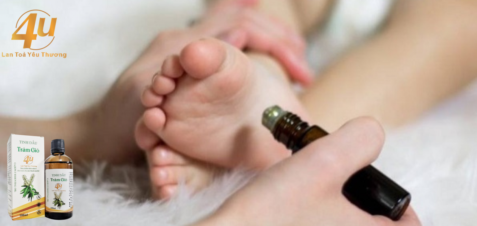 Thoa tinh dầu tràm vào lòng bàn chân trẻ giúp bé tránh cảm, ho, sổ mũi,...